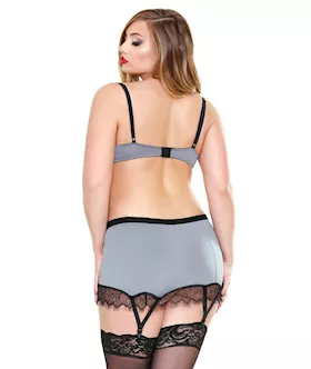 Eyelash Lace Trim Bra Set With Garter Skirt & G-string