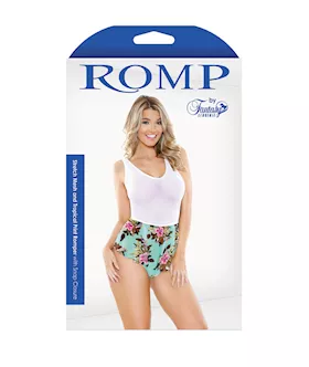Stretch Mesh & Turquoise Tropical Print Romper With Snap Closure