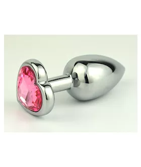 Chrome Butt Plug With Light Pink Heart Shaped Jem