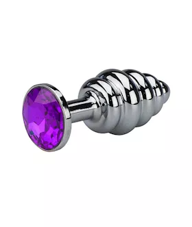 Ribbed Chrome Butt Plug With Gem