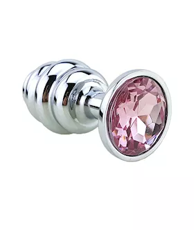 Ribbed Chrome Butt Plug With Gem