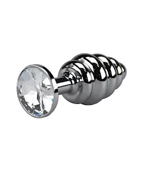 Ribbed Chrome Butt Plug With Gem