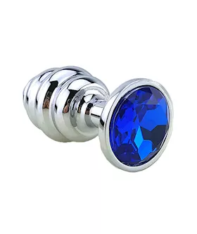 Ribbed Chrome Butt Plug With Gem