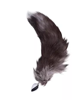 Chrome Butt Plug With Black And Blue Tipped Tail