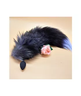 Silicone Butt Plug With Black And Blue Tipped Tail