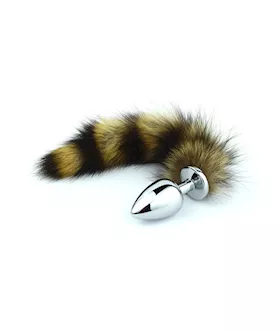 Chrome Butt Plug With Striped Fur Tail