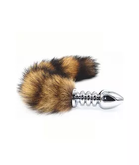 Rippled Chrome Butt Plug With Striped Tail