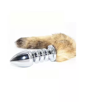 Rippled Chrome Butt Plug With Furry Tail
