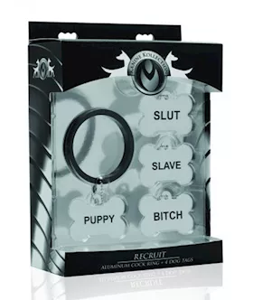 Recruit Aluminum Cock Ring With 4 Dog Tags