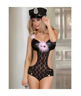Sexy One Piece Police Costume With Floral Lace