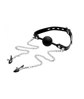 Ball Gag with Nipple Clamps Silicone