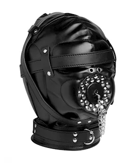 Sensory Deprivation Hood With Open Mouth Gag