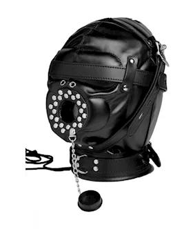 Sensory Deprivation Hood With Open Mouth Gag