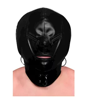 Bondage Hood With Posture Collar And Zippers