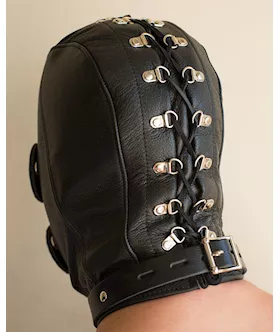 Premium Leather Hood With Gag &blindfold L