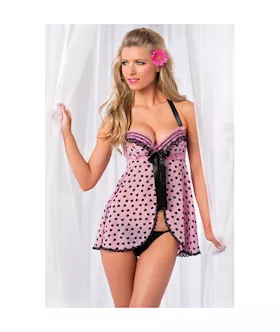 Heart Print Babydoll Mesh