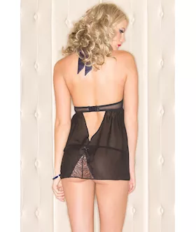 Sheer Halter Babydoll With Thong