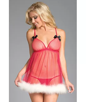 Sheer Feather Trimmed Babydoll