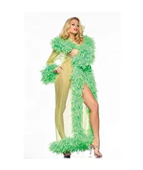 Sheer Glamour Robe With Feather Boa Trim