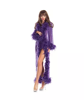 Sheer Glamour Robe With Feather Boa Trim