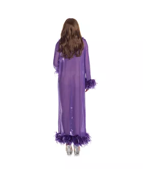 Sheer Glamour Robe With Feather Boa Trim