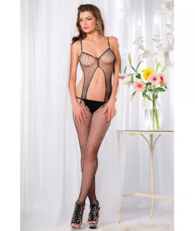 Suspender Front With Open Back Fishnet Bodystocking