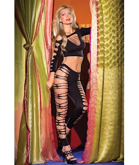 Shredded Crop Top And Footless Tights