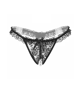 Amore Crotchless Lace Thong With Stimulating Pearls