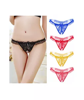 Amore Crotchless Lace Thong With Stimulating Pearls