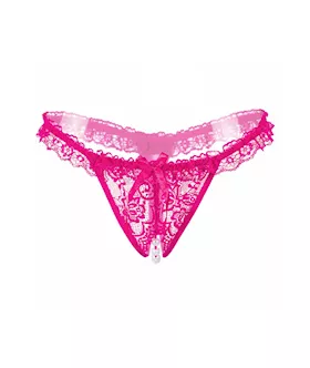 Amore Crotchless Lace Thong With Stimulating Pearls