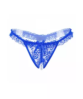 Amore Crotchless Lace Thong With Stimulating Pearls