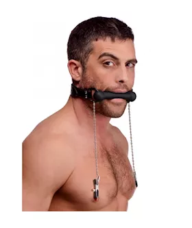 Strict Silicone Bit Gag With Nipple Clamps