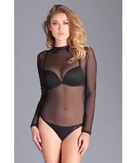 Samantha Bodysurf  1pc  Sheer Long Sleeve Bodysuit