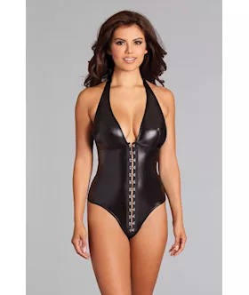 Giselle Teddy - Wet Look Halter Teddy