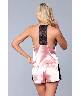 Two-piece Relaxed Fit Satin Cami And Short Set - M