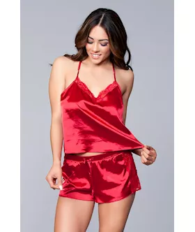 Two-piece Relaxed Fit Satin Cami And Short Set - 3x/4x