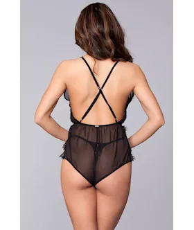 Lace Plunge Neck Romper - S