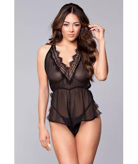 Lace Plunge Neck Romper - M