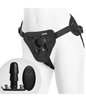 Vac-u-lock Remote Controlled Harness With Vibrating Plug 