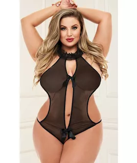 Deep V Transparent Teddy With Bows
