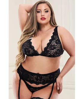 3 Piece Show Me Bra Garter G-string Set