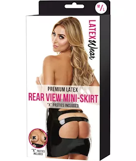 Premium Latex Open Back Rear View Mini Skirt - S/m