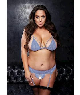 3 Piece Bra Garter And Crotchless G-string Set