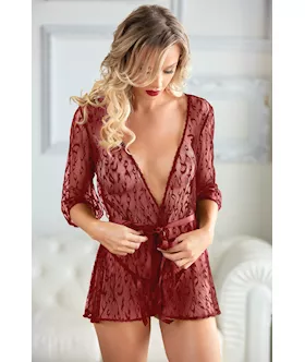 Leopard Lace Robe with GString