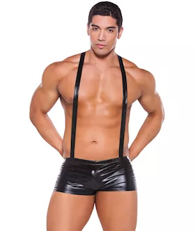 Zeus Wet Look Suspender Shorts
