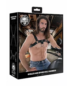 Ouch! Skulls And Bones - Male Harness With Skulls & Spikes 