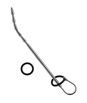 Kink Range Steel Beaded Penis Plug with Silicone Ring  108 Inch