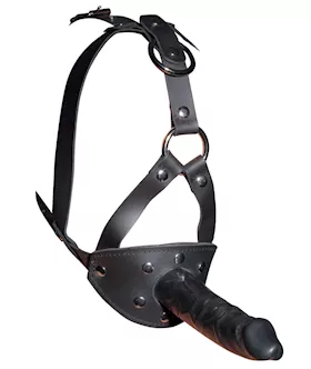 Leather Head Harness With Dildo