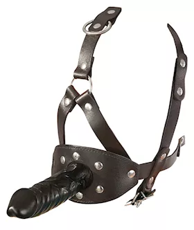 Leather Head Harness With Dildo