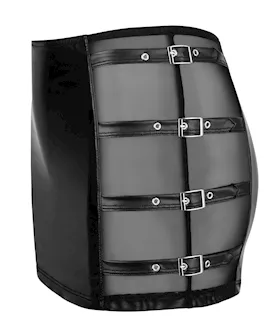 Wetlook Mini Skirt With Buckles
